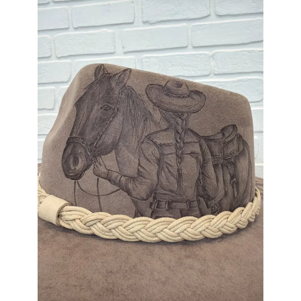 Sun Kissed Fedoras Cowgirl Hat Hand-Drawn Horse Floral Wide  display picture 2